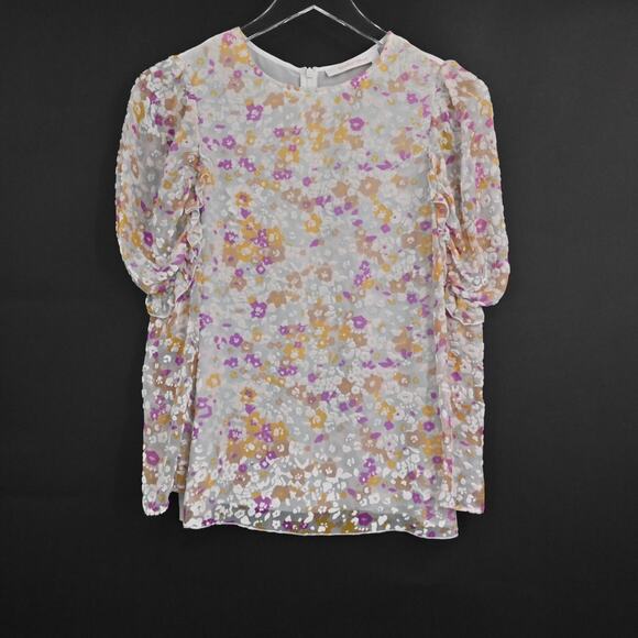 SEE by CHLOE Top‎ Womens Size XS Floral Velvet Burnout Puff Silk Blouse Silk - Picture 1 of 11